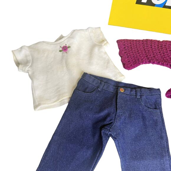 VTG American Girl Today FLOWER POWER Outfit Sweater Clogs Jeans Top Hanger Box - Picture 6 of 11